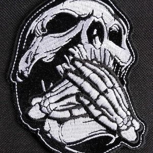Speak No Evil Death Skull Embroidered Iron On Motorcycle Jacket Biker Vest PATCH