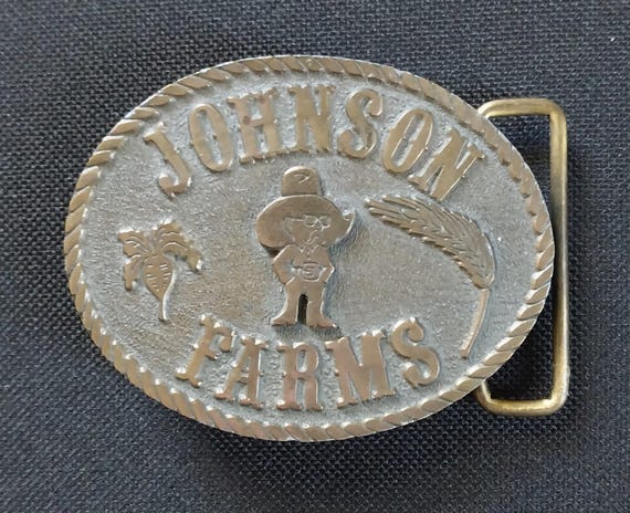 RARE Vintage Special Edition 1984 Johnson Farms Hit Line USA Belt Buckle