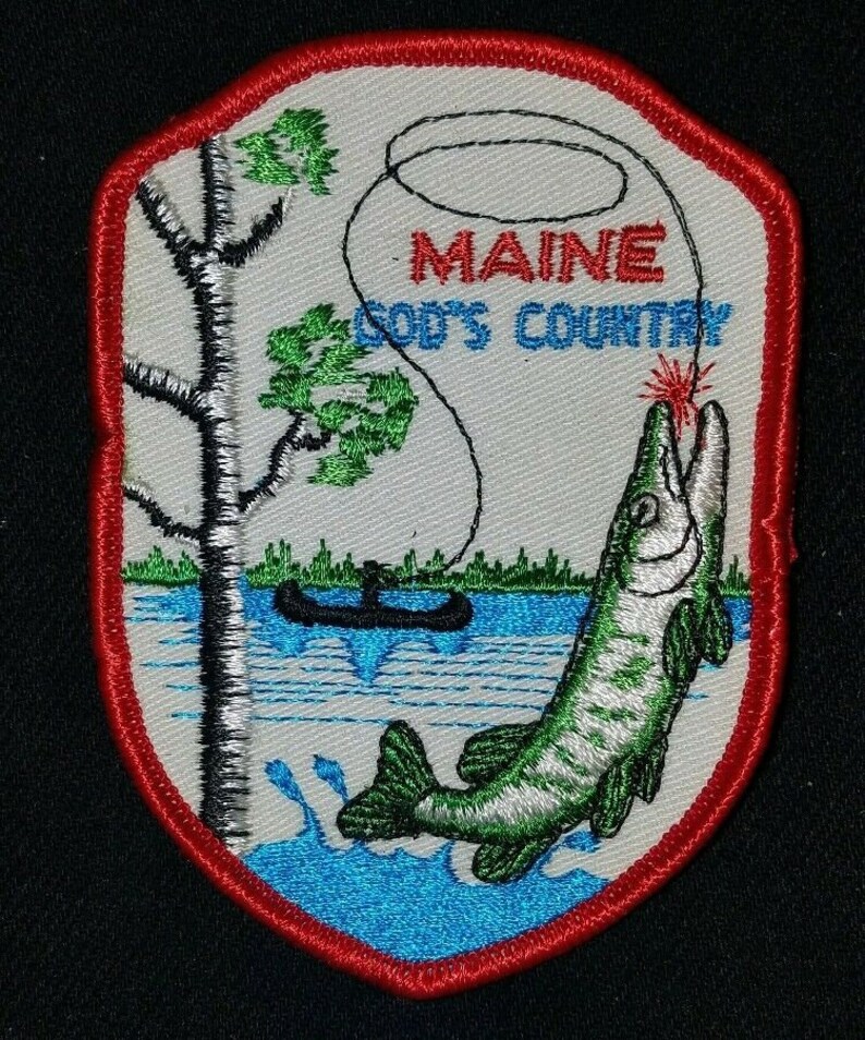 Vintage 70s Fishing Sew On Collectors Patch Maine God/'s Country