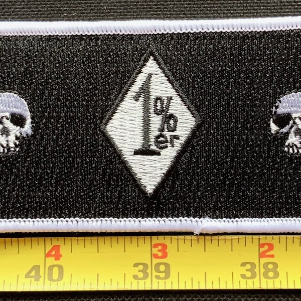 Black & White Outlaw Biker Skull 1%er Iron On Jacket/Hat Patch