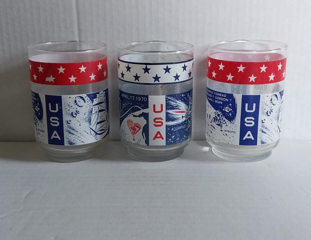 Vintage Lot of 3 Libby Apollo Moon Missions NASA Collector Glasses Cups ...