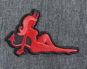 Sexy Horny Red Devil Mud Flap Chick Biker Embroidered Iron On Motorcycle Jacket Patch