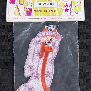 Parche para coser con aplique de geisha japonesa vintage con kimono y abanico