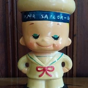 Vintage I Am A Sailor Boy Ceramic Hand Painted Coin Bank With Stopper