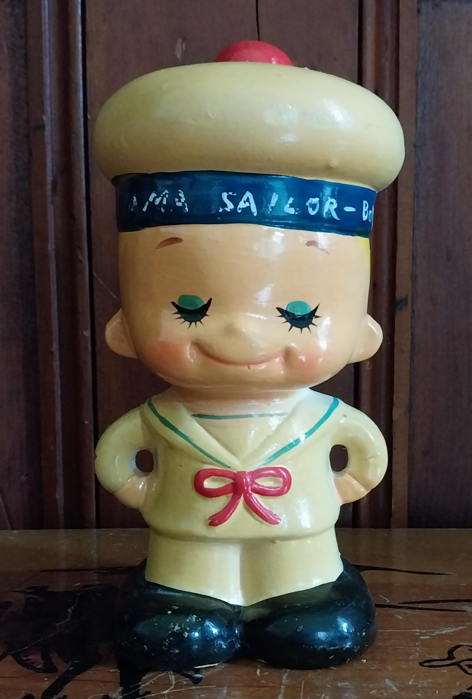 Vintage I Am A Sailor Boy Ceramic Hand Painted Coin Bank With