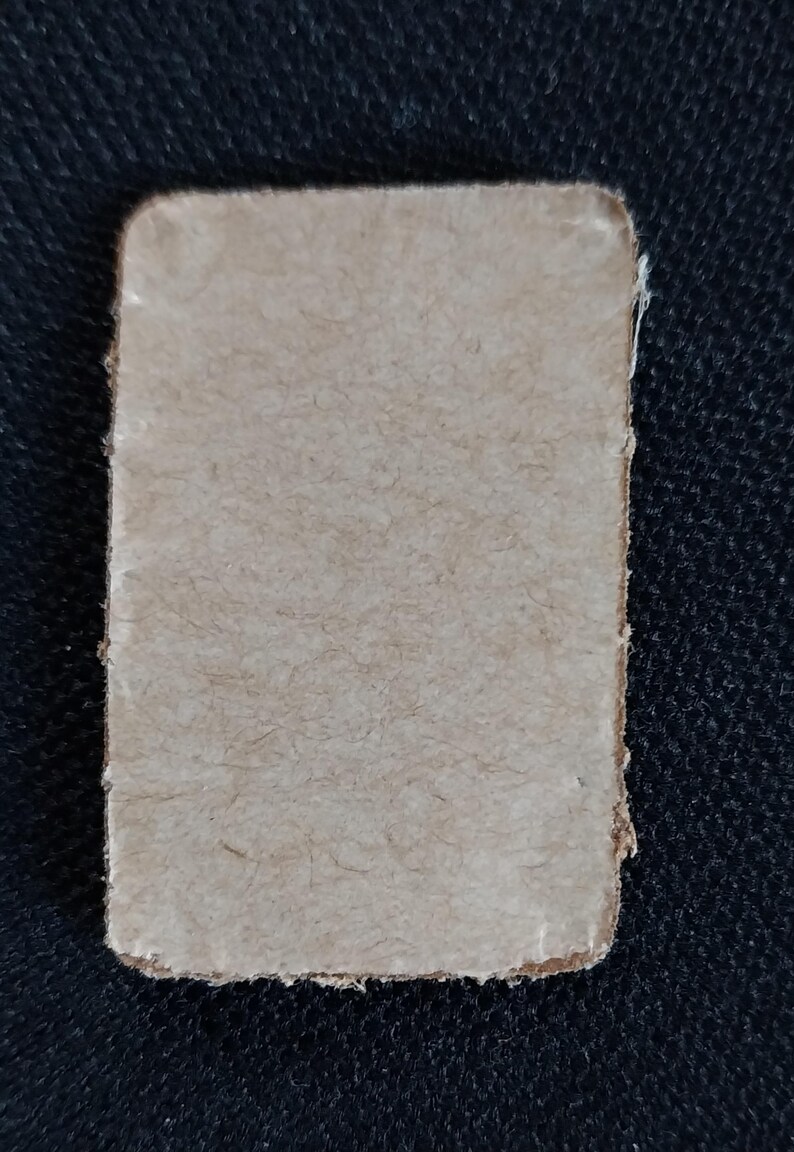 May include: A blank, off-white, rectangular card with a slightly rough texture. The card is made of paper and has a slightly frayed edge.