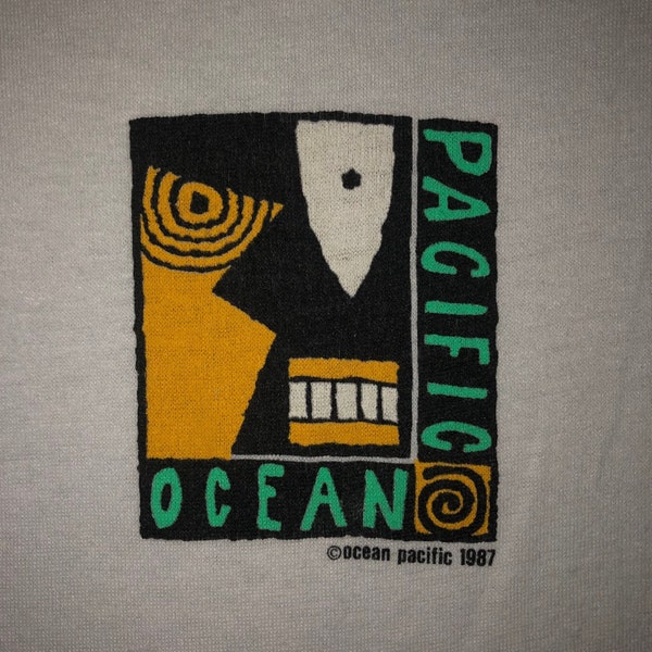 Vintage 1980s OP Ocean Pacific Tank Top T Shirt LARGE - 80s Single Stitch Surf Beach Wear Surfing 1987