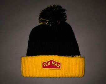 Vintage 1980s Per Mar Security Knit Pom Beanie 80s Stocking Cap Hap Guard
