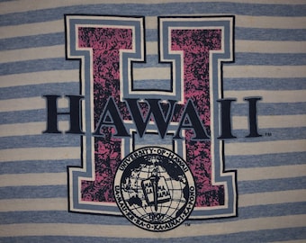 Vintage 90s University Of Hawaii Striped Long Sleeve T Shirt X LARGE Rainbows 1990s