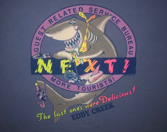 Vintage 1980s Eddy Creek Shark Tourist T Shirt X LARGE Florida 80s Single Stitch Surf Send more tourists