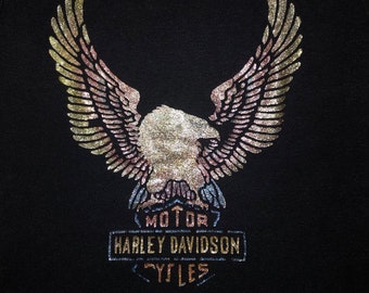 Vintage 1970s Harley Davidson Baby Doll T Shirt Iron On Woman&#39;s S/M 70s Biker Tee Motorcycle