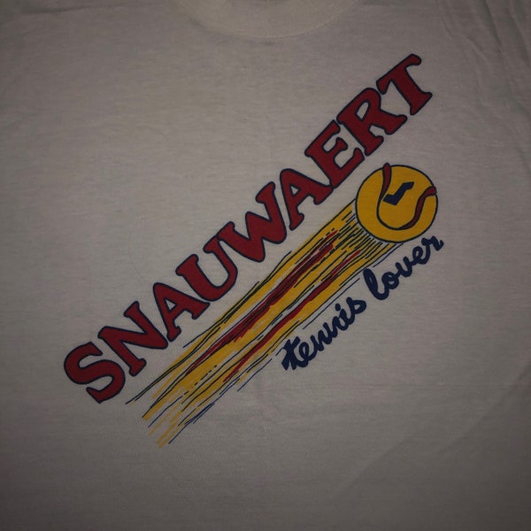 Vintage 1980s Snauwaert Italian Tennis Rackets T Shirt LARGE - Single Stitch 80s Sneakers Tag