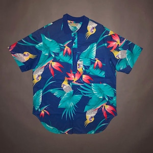Vintage 1980s Macaw Parrot All Over Print Hawaiian Shirt LARGE - Hawaii Tourist 80s Pullover