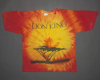 Vintage Rare 90s The Lion King Tie Dye Movie Promo T Shirt LARGE Disney 1990s All Over Print Hip Hop Soft Walt Disney