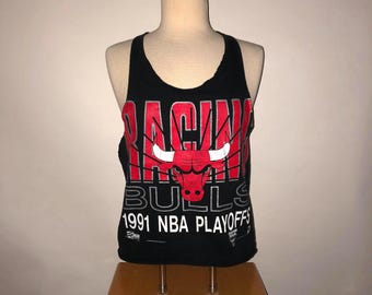 Camiseta sin mangas vintage de los Chicago Bulls de principios de los 90 hecha a mano, talla mediana: Michael Jordan, campeón de la NBA de los años 90 y 91