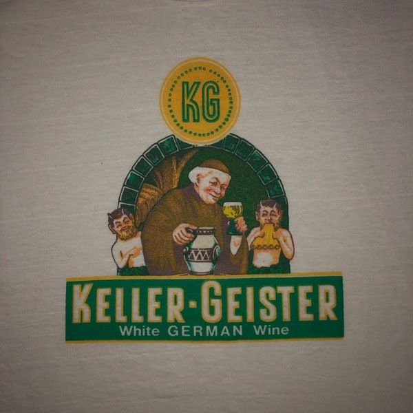 Vintage 1980s Keller - Geister White Wine T Shirt SMALL / MEDIUM German Single Stitch Soft Thin Germany