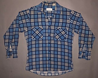 Vintage 60s Chandler Blue Black White Plaid Cotton Flannel Shirt