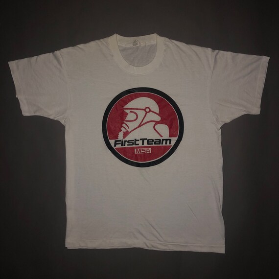 Vintage 1980s MSA First Team Gas Mask T Shirt LAR… - image 3