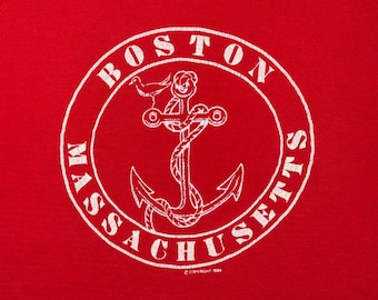 Vintage 1980s Boston Crew Neck Tourist Sweatshirt SMALL - Anchor 1984 Soft 80s Tultex Crew Neck Red Massachusetts Souvenir