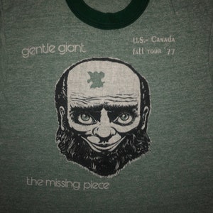 Vintage Rare 1970s Gentle Giant Concert Ringer T Shirt SMALL Rayon Blend 1977 Tour Sportswear Tag Tri Blend Prog Rock
