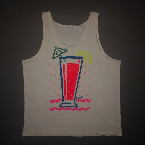 Vintage 1980s Party Glass Pop Art Tank Top T Shir… - image 2