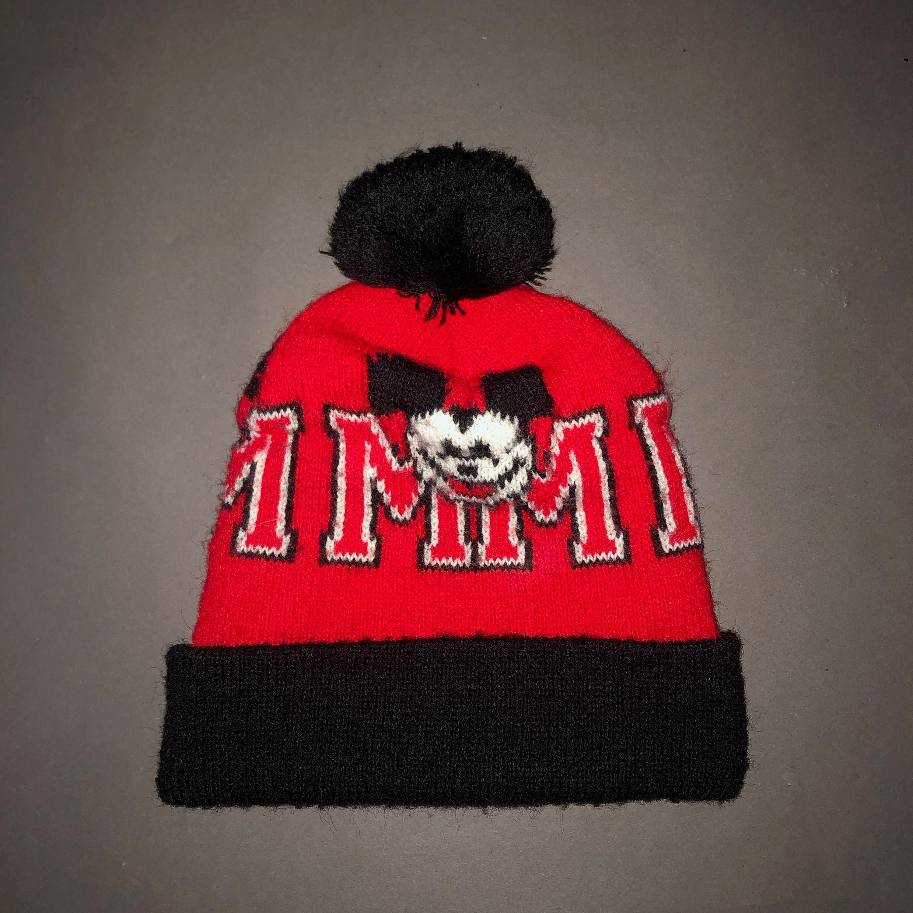 Vintage 90s Mickey Mouse Knit Pom Beanie - Stocking Cap Ski Hat Walt Disney Minnie Mouse