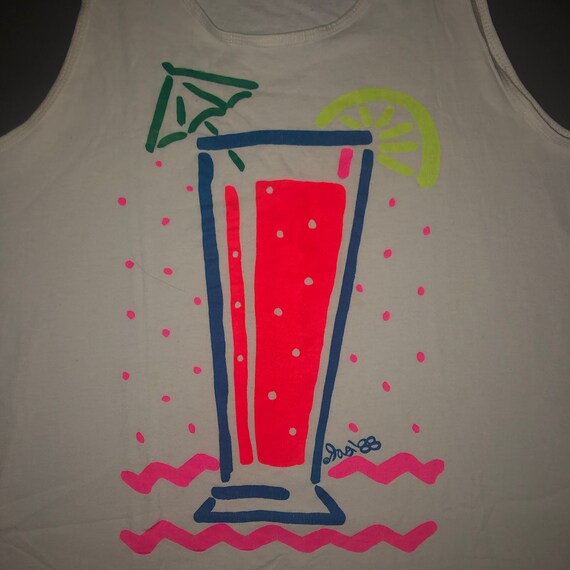 Vintage 1980s Party Glass Pop Art Tank Top T Shir… - image 4