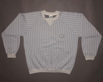 Vintage 1980s Puma Athletic Crew Neck Sweatshirt MEDIUM - Pin Stripes 80s Shoes Sneakers Retro Embroidered