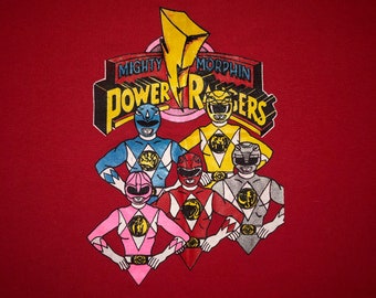 Vintage 90s Mighty Morphin Power Rangers T Shirt SMALL Hanes Tag Soft 1990s Cartoon Super Hero