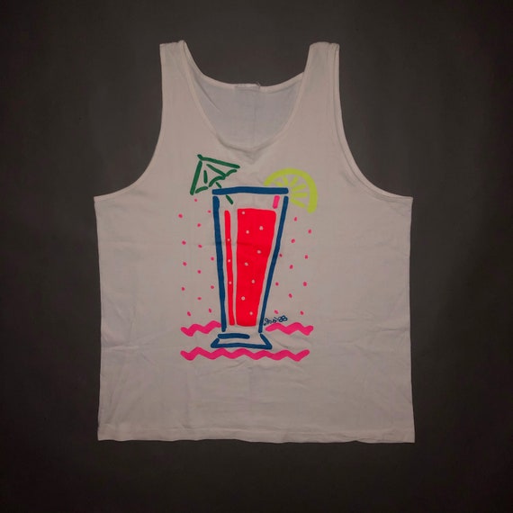 Vintage 1980s Party Glass Pop Art Tank Top T Shir… - image 1