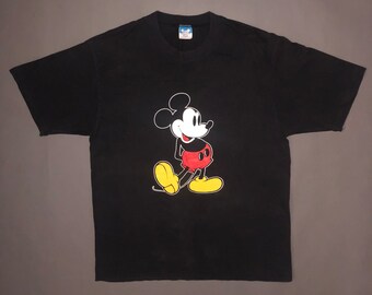 Vintage 1980s Black Mickey Mouse Tourist T Shirt LARGE - 80s Walt