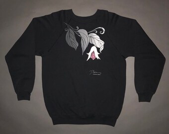 Vintage 1980s Hawaii Designer Flower Sweatshirt MEDIUM Embroidered Hanes Tag Soft 80s Diamonds