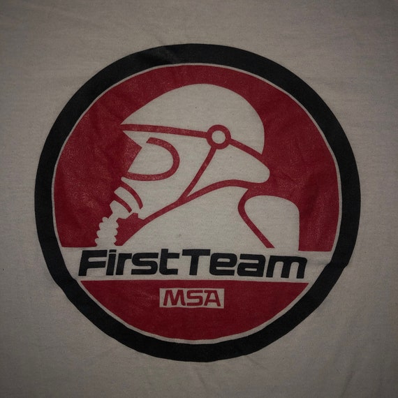 Vintage 1980s MSA First Team Gas Mask T Shirt LAR… - image 2