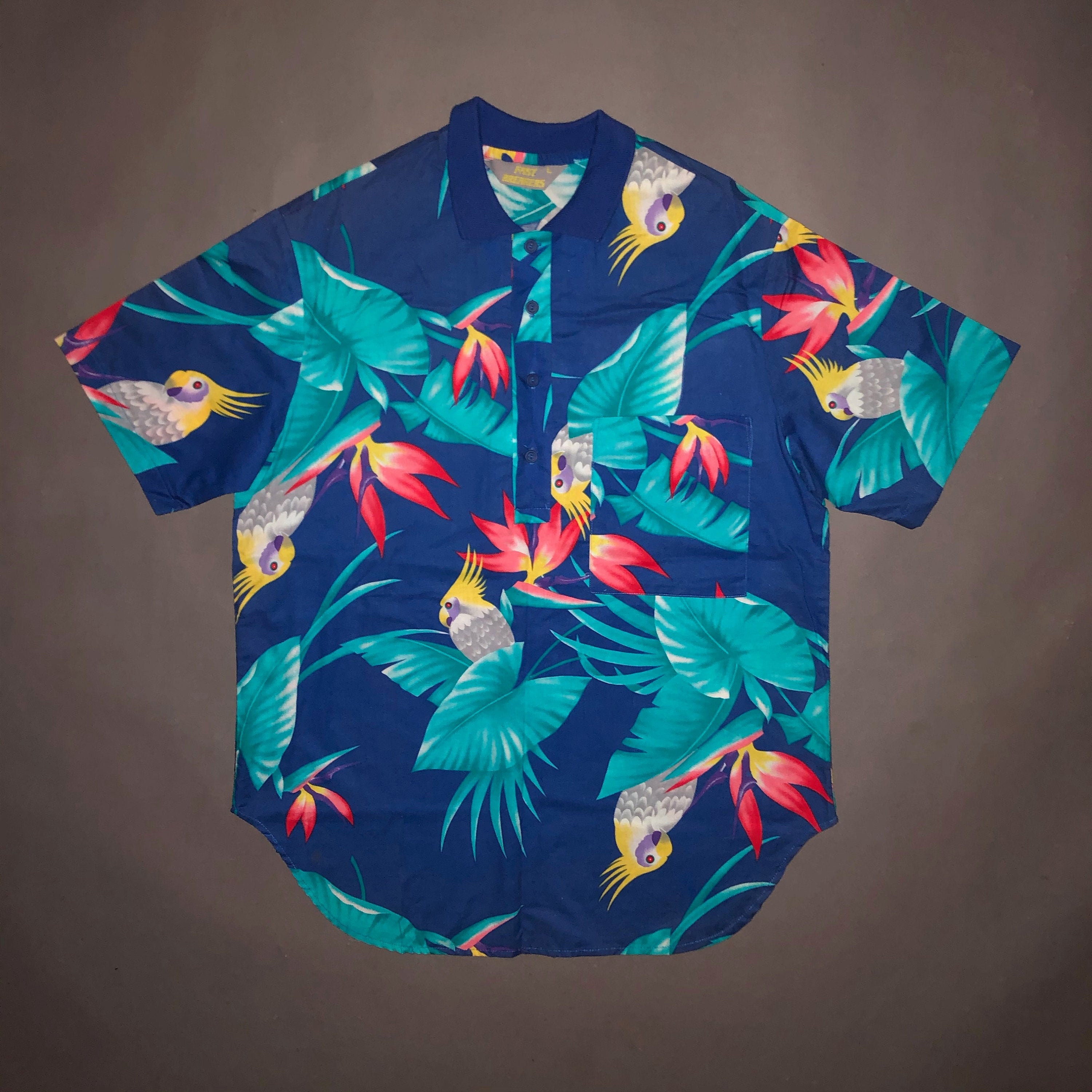 80s Hawaiian Tropic Logo Shirt Oversized Fit Parrot Shirt 