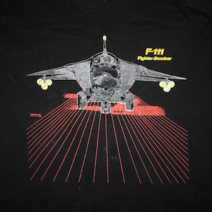 Vintage 1980s F-111 Fighter Jet T Shirt Bomber LARGE - 80s Grid Pattern Military Airforce