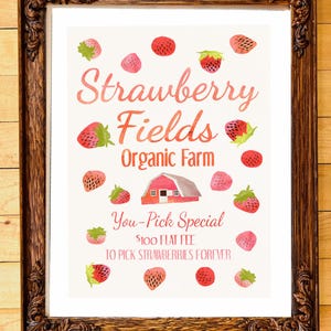 Farmer&#39;s Market Digital Printable Art, Strawberry Fields Forever, Housewarming, Wedding, New House Home Gift, Song Quote, Kitchen Artwork