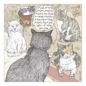 Cats print - &#39;We are all the same&#39; in Hebrew -  featuring Rafi and Spageti, the famous Israeli cats from Ha&#39;aretz Newspaper Comics