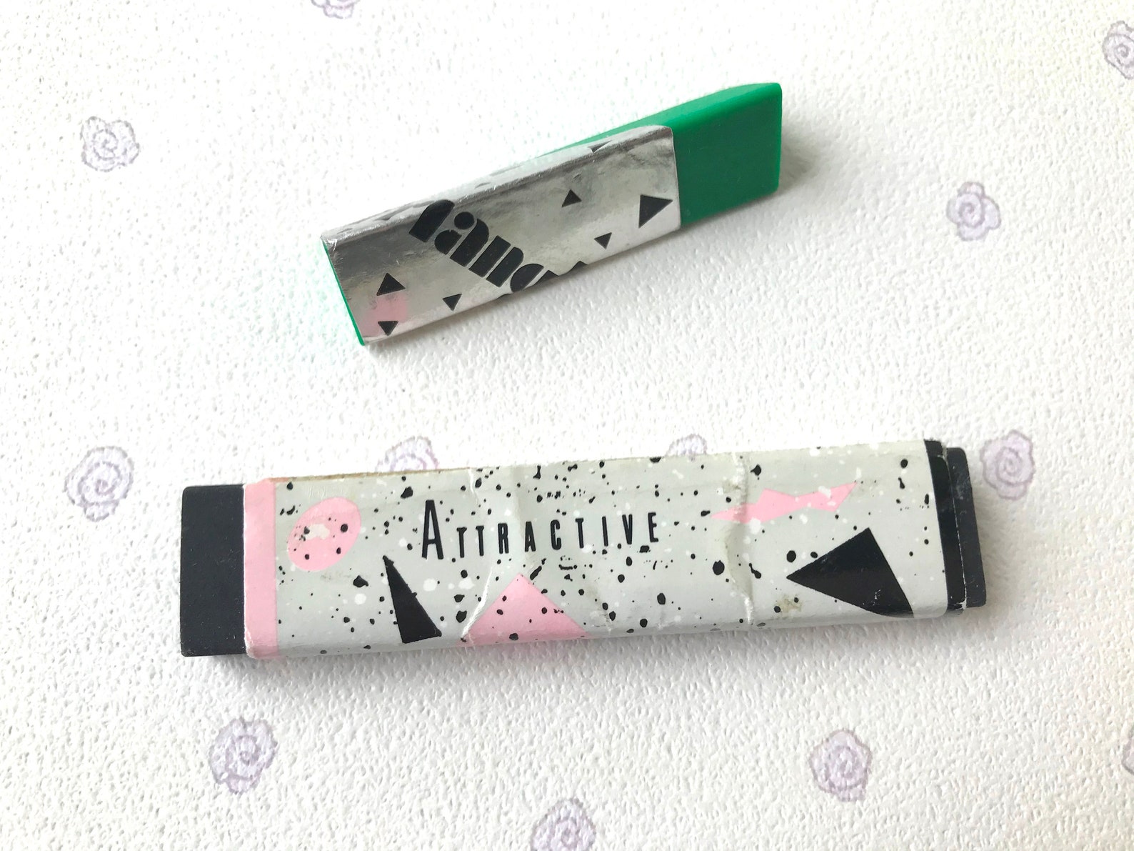 Set of two vintage erasers Attractive black eraser Green Etsy