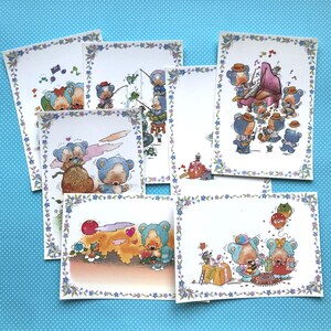 Set di 7 cartoline d'epoca di Giordano, Carine cartoline inutilizzate degli anni ottanta, Dolci orsetti