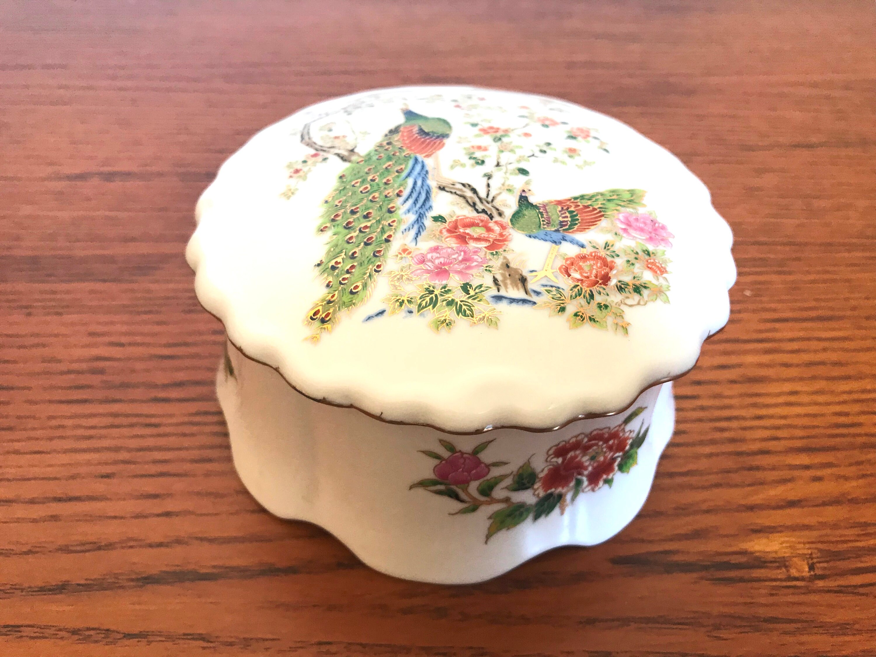 Vintage jewellery box with peacock porcelain trinket box made | Etsy