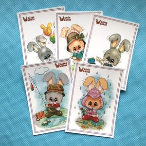 Jolies cartes postales vintage par giordano, lot de 5 cartes inutilisées, Wanda Wabbit