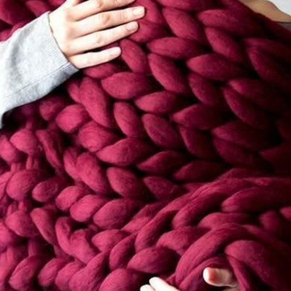 Super Chunky Blanket,  21 Micron Merino Wool Super Chunky Knit Blanket Giant 64 x 80