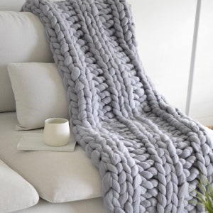 Super Chunky Knit Blanket Chunky Knit Blanket  21 micron Merino Wool 30 x 50 Natural Grey