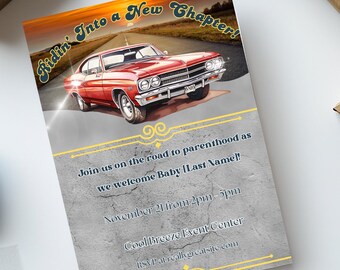 Plantilla de invitación de coche clásico • Invitación de cumpleaños de coche retro • Descarga instantánea