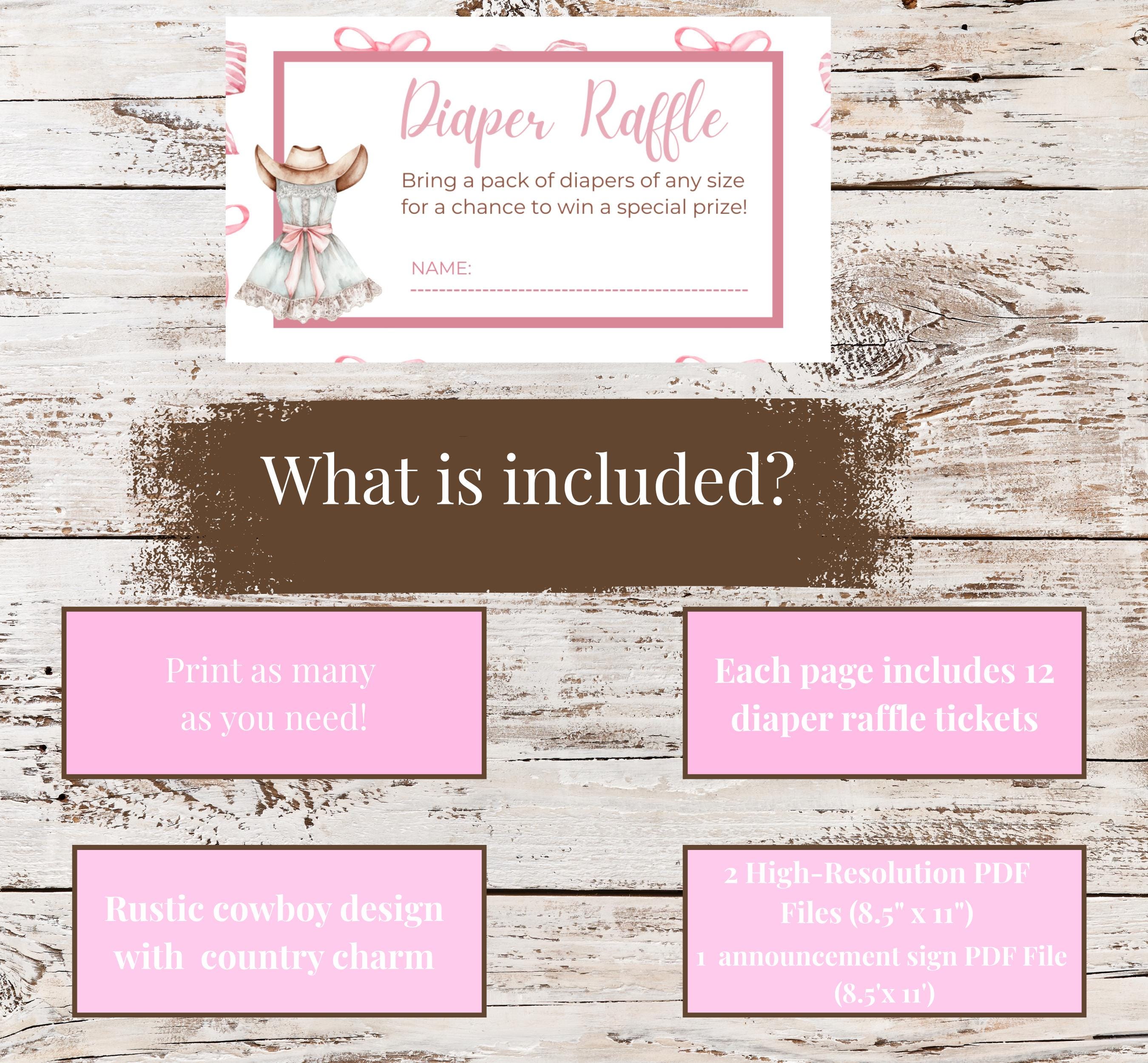 Cowgirl Diaper Raffle Ticket Template | Western Pink Rodeo Theme ...