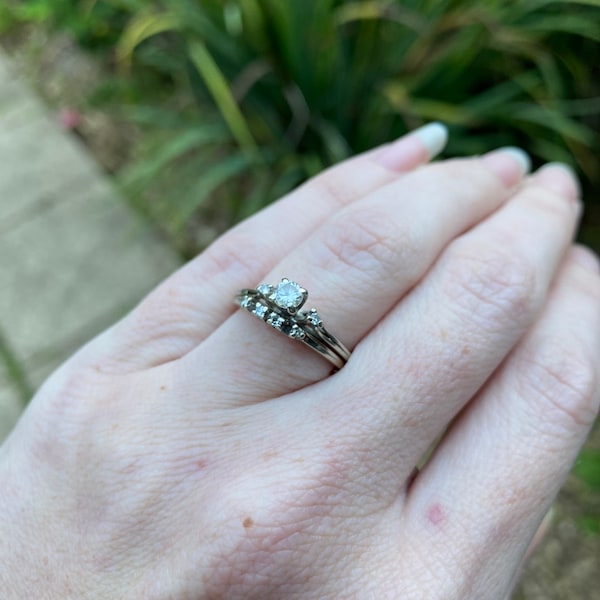 Vintage Engage Ring Wedding Set Bespoke Hand Made 1940s Antique Diamond Rings 14k White Gold size 6