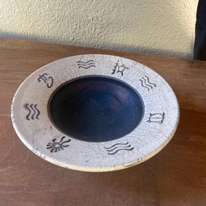 Vintage Raku Bowl with Astrological Symbols Signed
