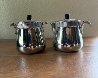 Vintage Art Deco Creamer and Sugar Chrome Manning Bowman