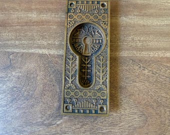 Antique Brass Door Pull with Keyhole Ornate Eastlake Design