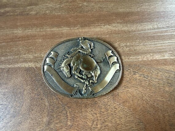 Vintage Brass Rodeo Belt Buckle – ADM Cowboy Champion